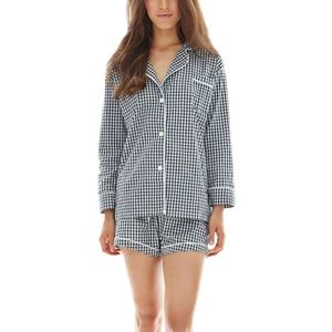 NWT $145 MARIGOT Maya Check 100% Cotton Short Pajama Set, Small in Blue (2-4)